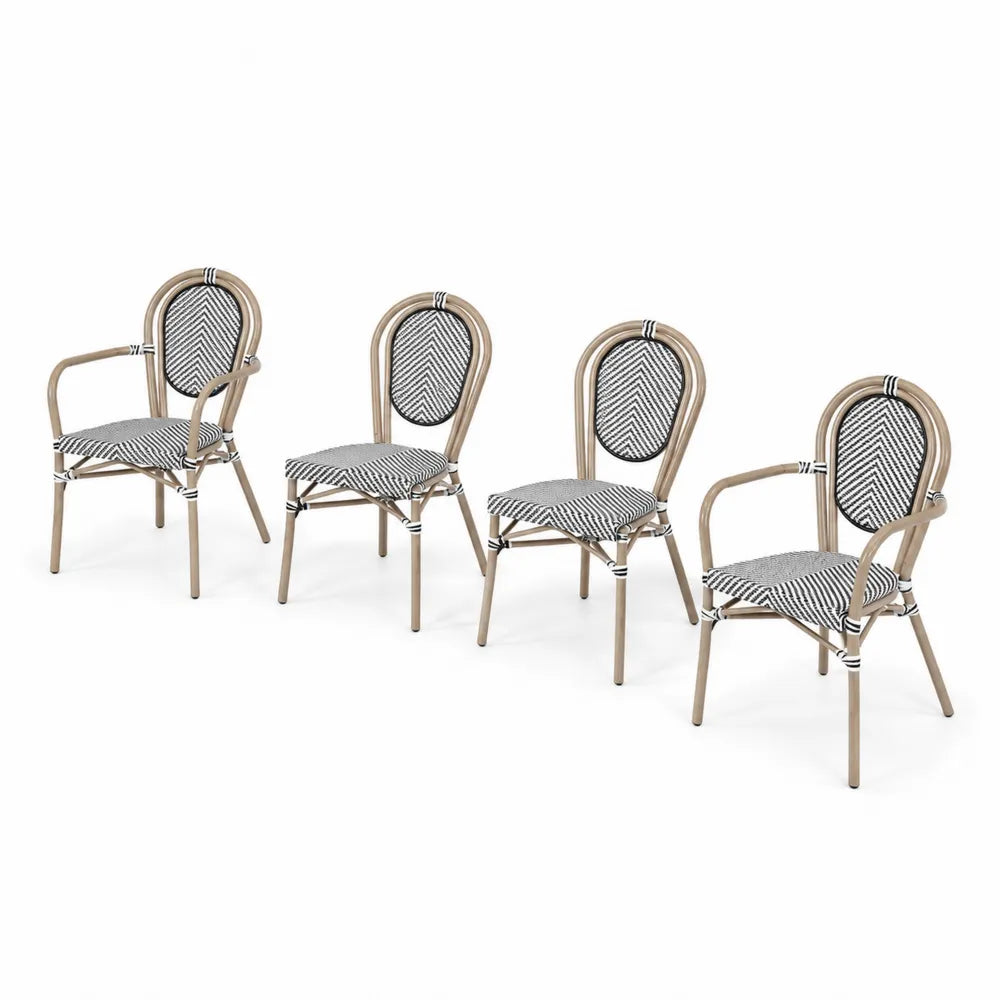 4-teiliges Set Gartenstühle Aluminium Polyrattan Schwarz/Weiß