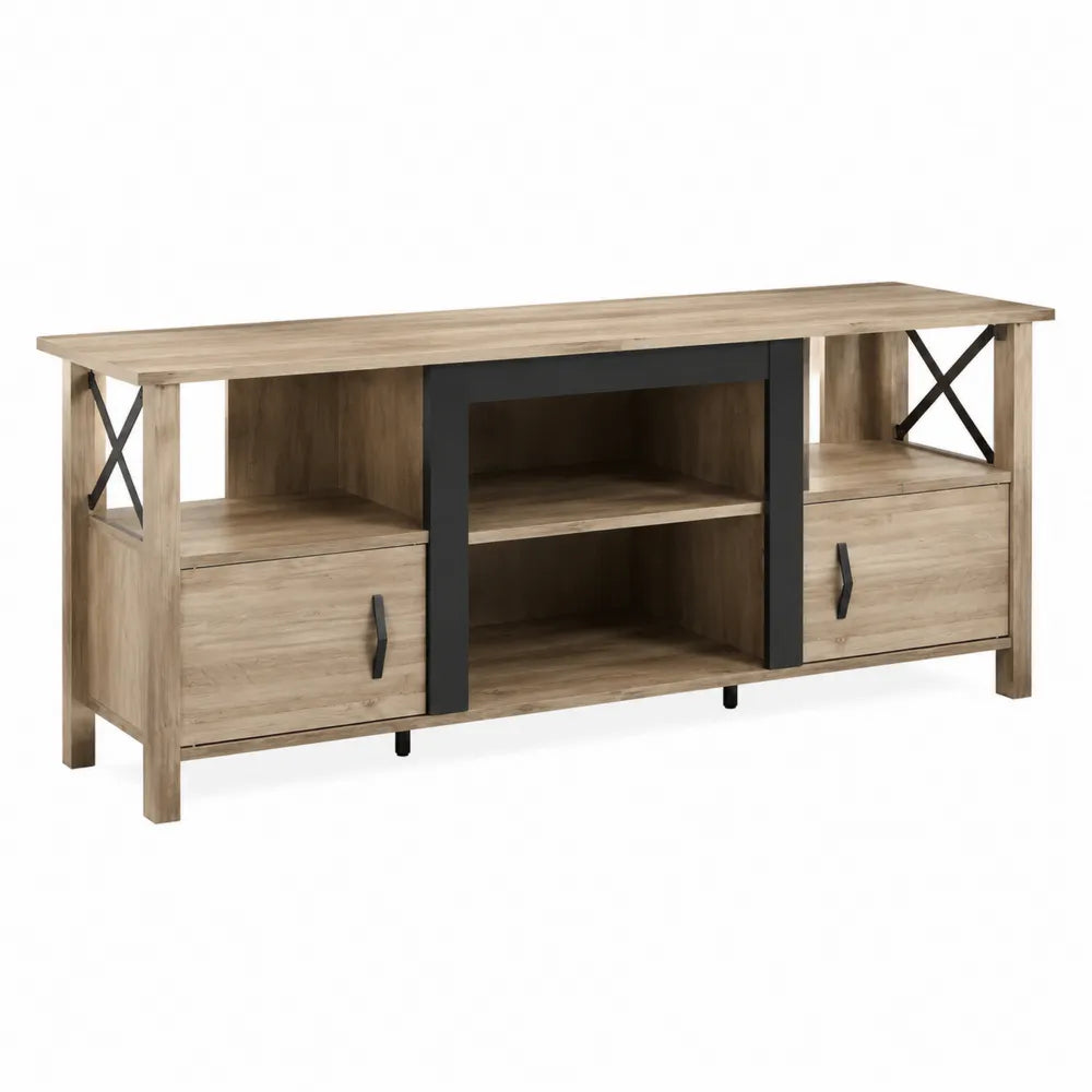TV-Lowboard Holzfurnier mit Metallrahmen und Regalen 150x40x60 cm