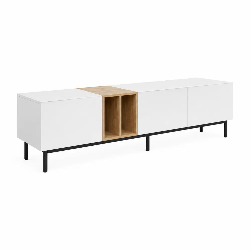 TV-Möbel aus MDF mit Holzfurnier, Weiß und Holz, 150 cm