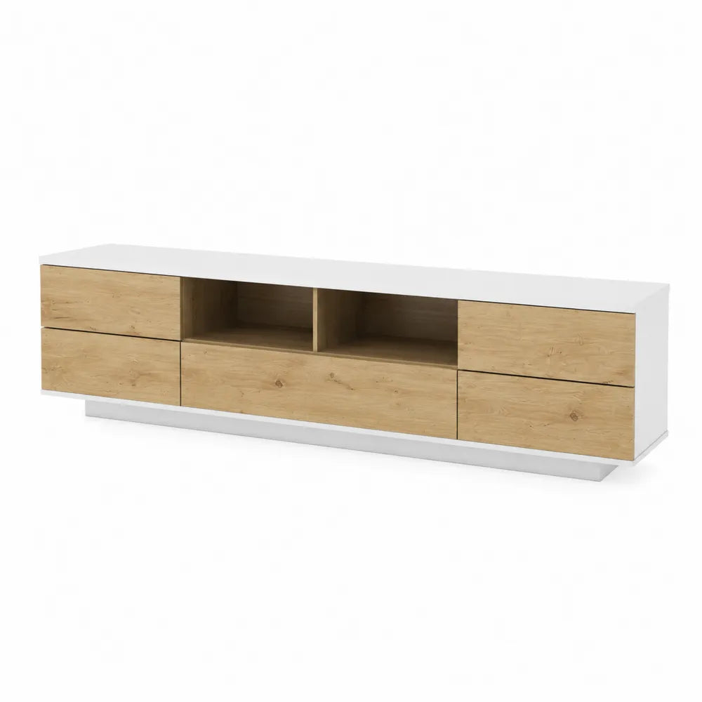 TV-Schrank aus MDF und Eichenfurnier, Weiß/Eiche
