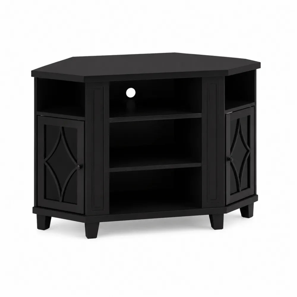 Eck-TV-Schrank Schwarz aus MDF und Kiefernholz mit Türen