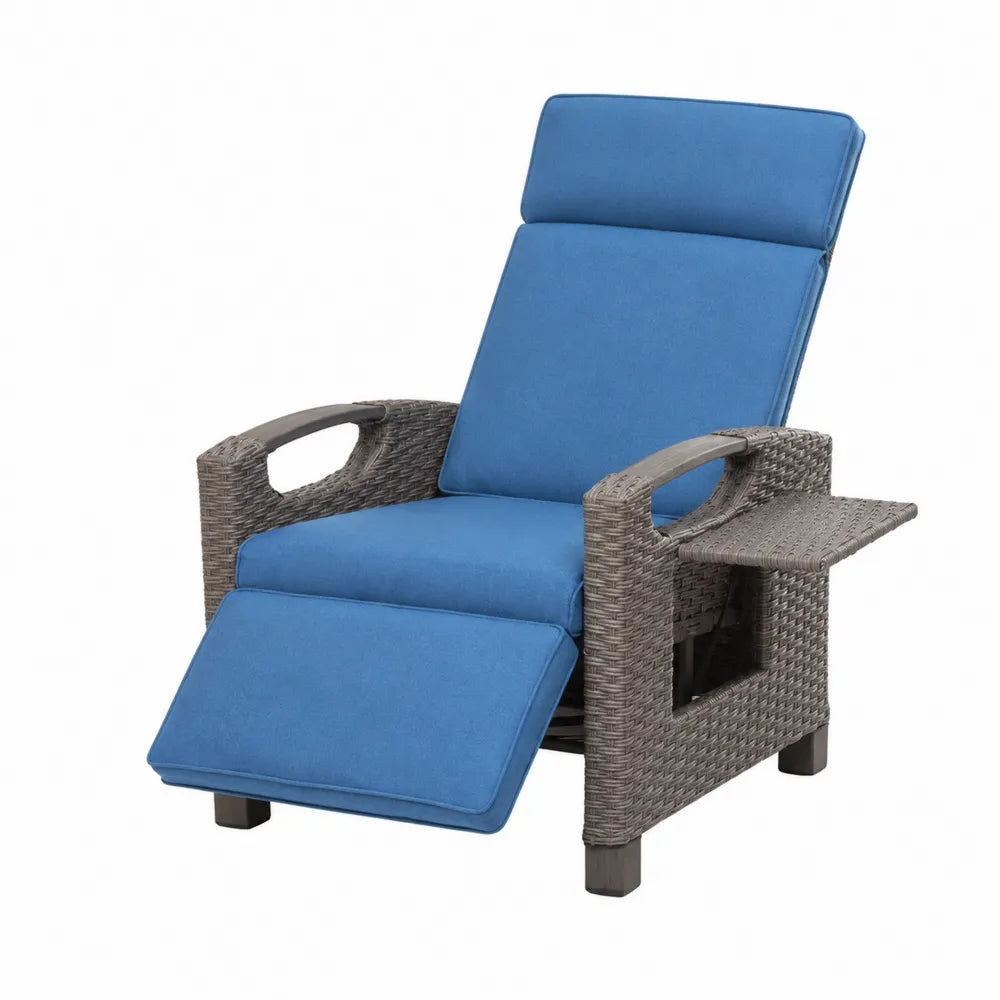 Polyrattan Liegesessel Blau Grau