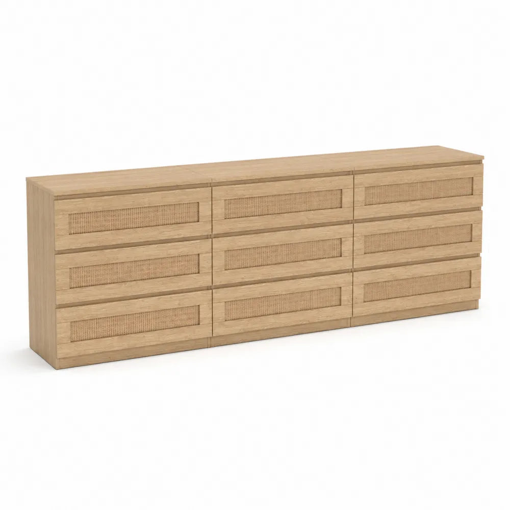 Holz Kommode mit 10 Schubladen, Eiche, 180x40x80 cm
